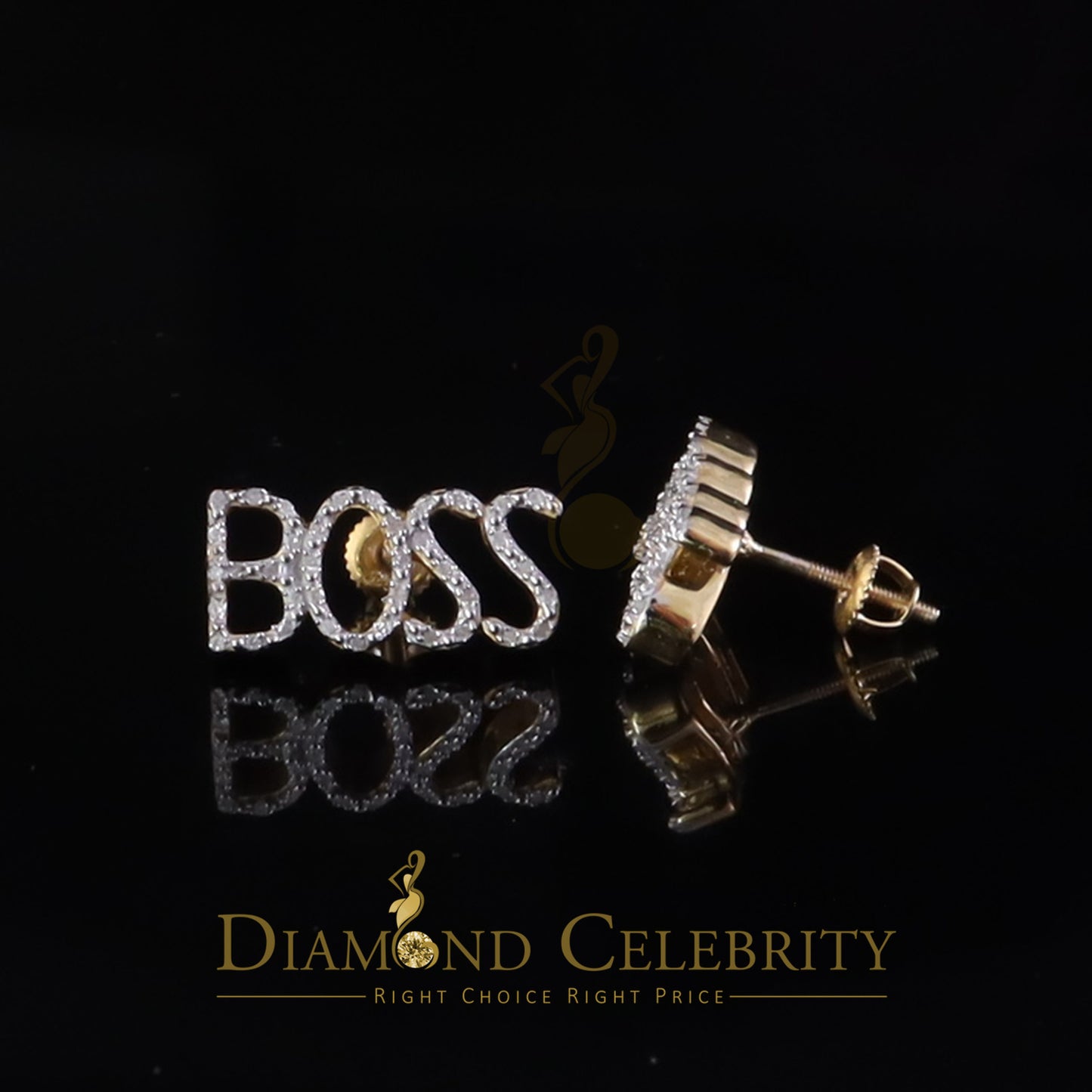 DiamondCelebritees 925 Sterling Silver Yellow Natural BOSS Women's 0.20 Ct Diamonds Stud Earrings
