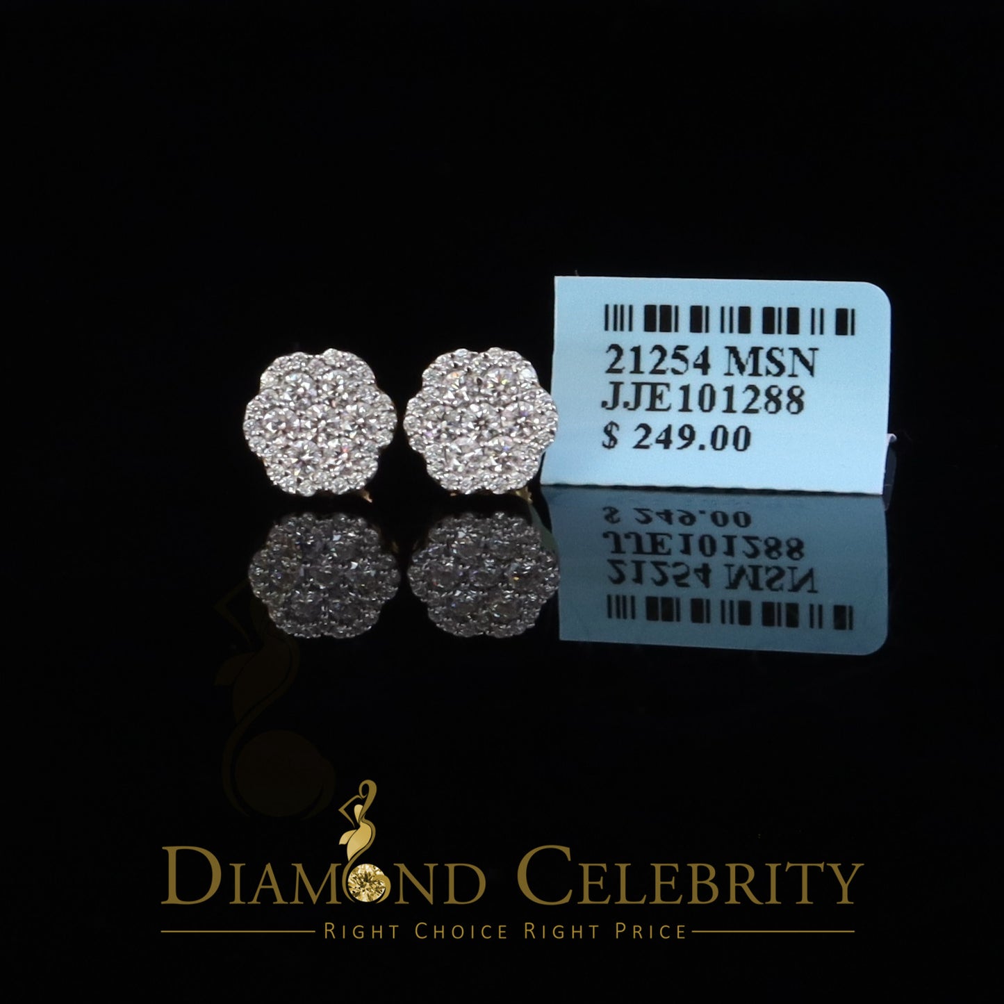 DiamondCelebritees 925 Yellow Silver 0.66ct VVS 'D' Moissanite Floral Stud Earring Men's/Womens
