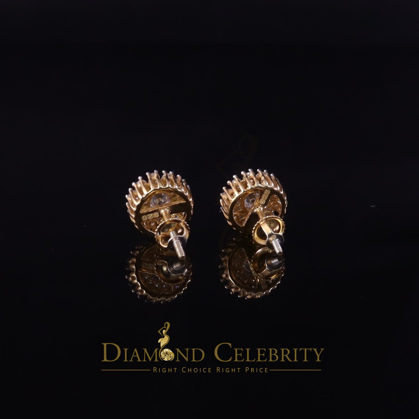 DiamondCelebritees 1.00ct VVS 'D' Moissanite Men's/Womens 925 Silver Yellow Floral Stud Earrings