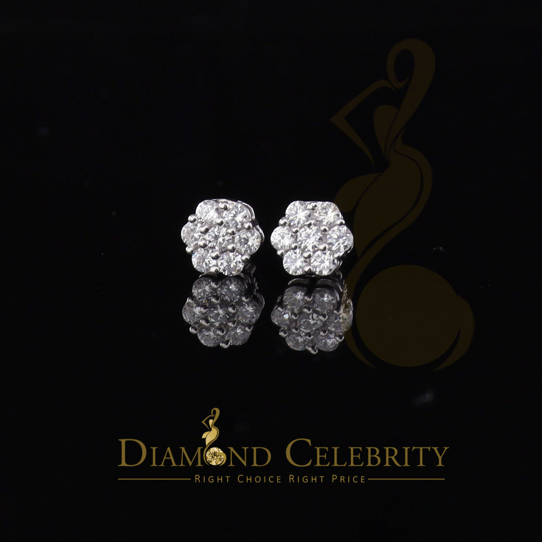 DiamondCelebritees White 925 Sterling 1.96ct Cubic Zirconia Silver Women's Hip Hop Floral Earrings