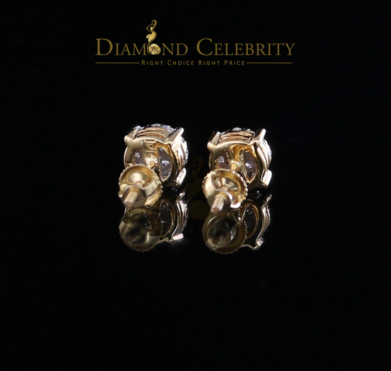DiamondCelebritees 0.50CT Real Diamond 10K Real Yellow Gold Men's/Women's Stud Round Earring