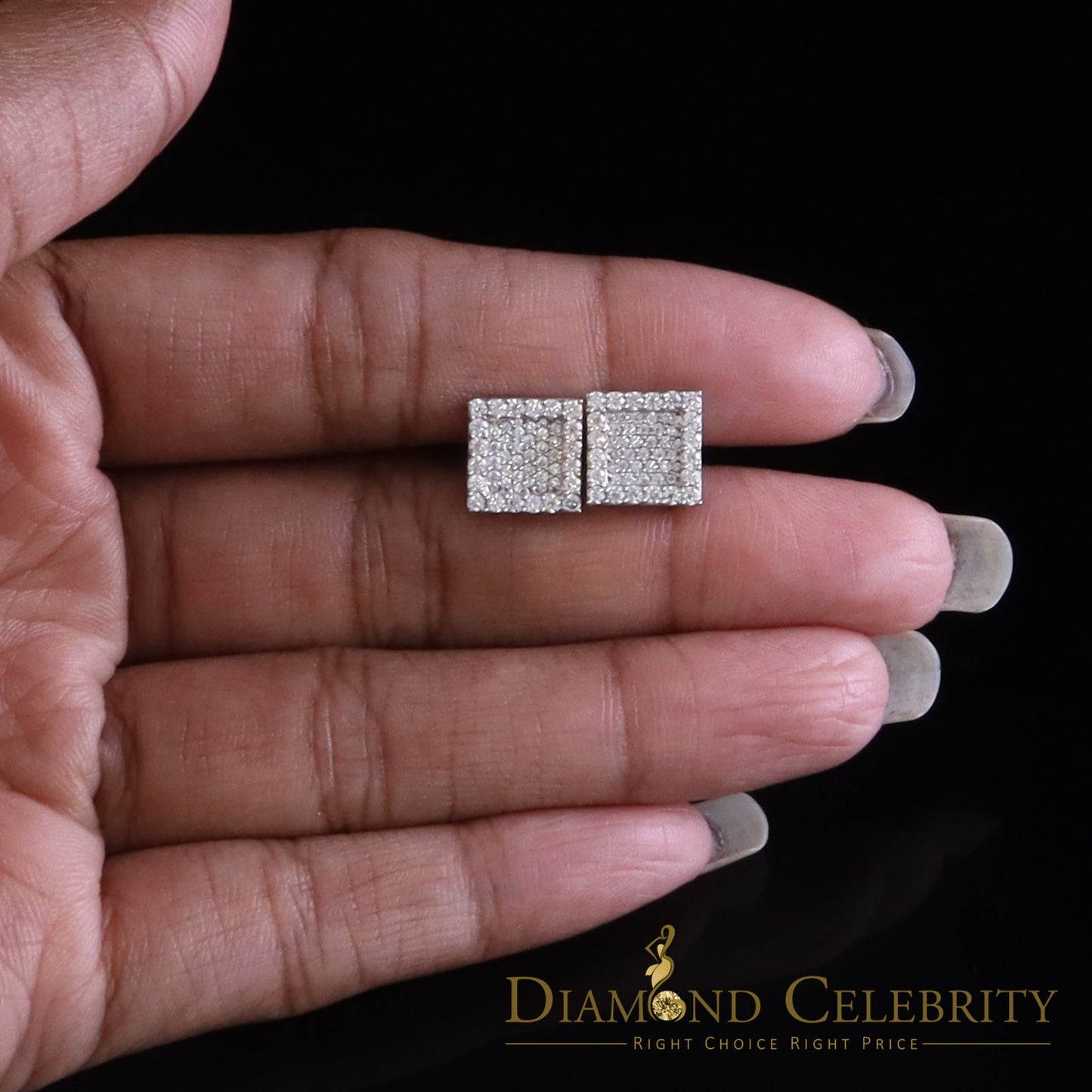 Diamondcelebritees 925 White Silver 0.80ct VVS 'D' Moissanite Square Stud Earring Men's/Womens