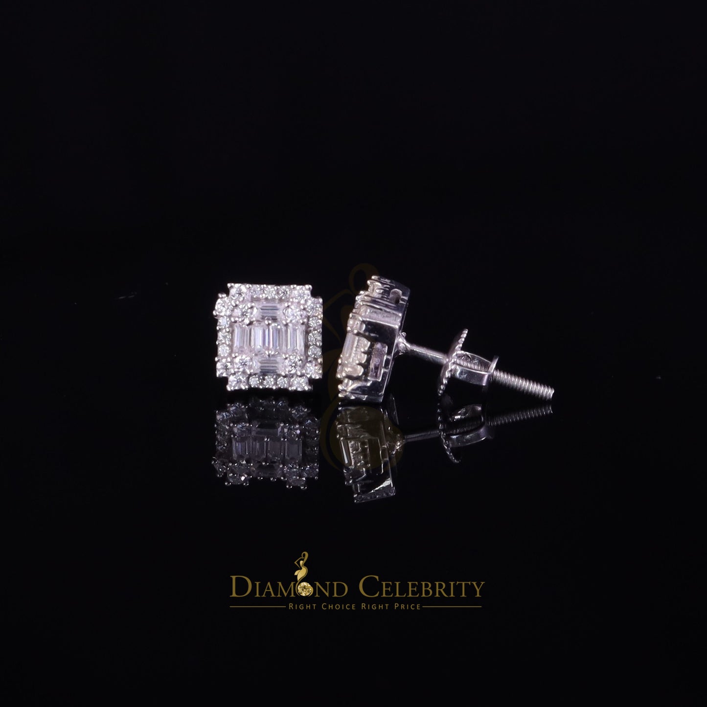 Diamondcelebritees Men's/Women's 925 Silver White 0.50ct VVS 'D' Moissanite Baguette Stud Earrings