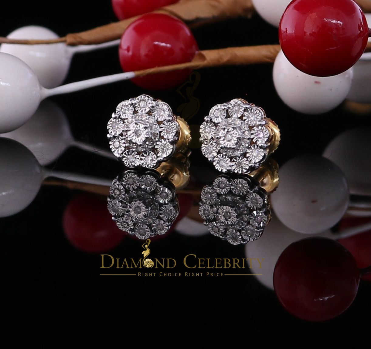 DiamondCelebritees10K Real Yellow Gold Real Micro Diamond 0.15CT Men's/Women's Stud Earring
