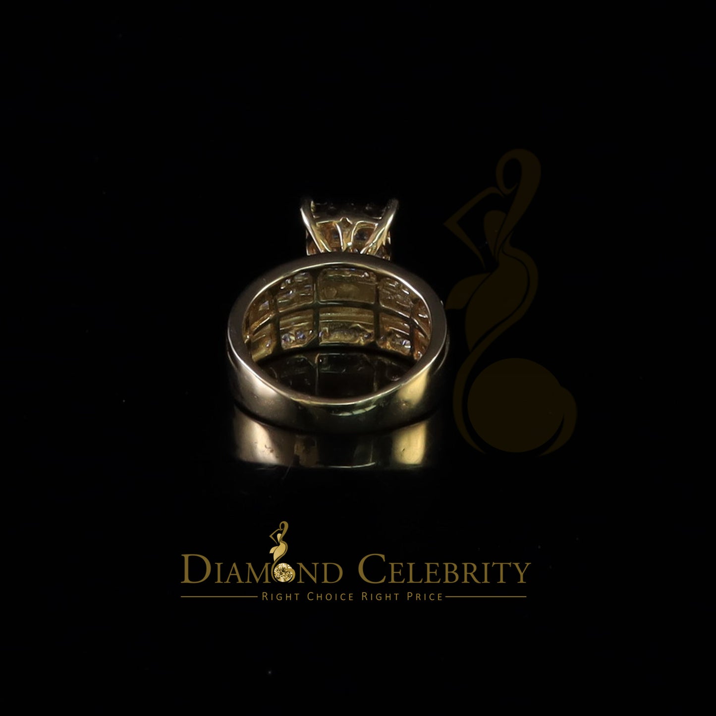 DiamondCelebritees 925 Sterling Yellow Silver Square 1.75 ct Cubic Zirconia Womens Ring Size 8