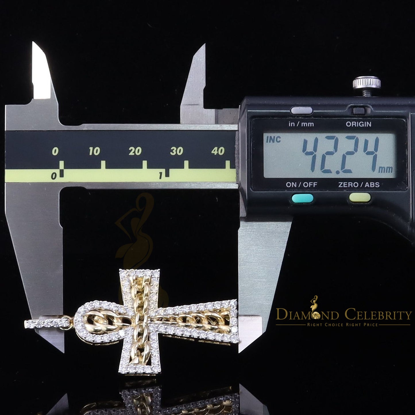 DiamondCelebritees Yellow Sterling Silver CROSS FASHION Pendant with 4.32ct Cubic Zirconia Stone