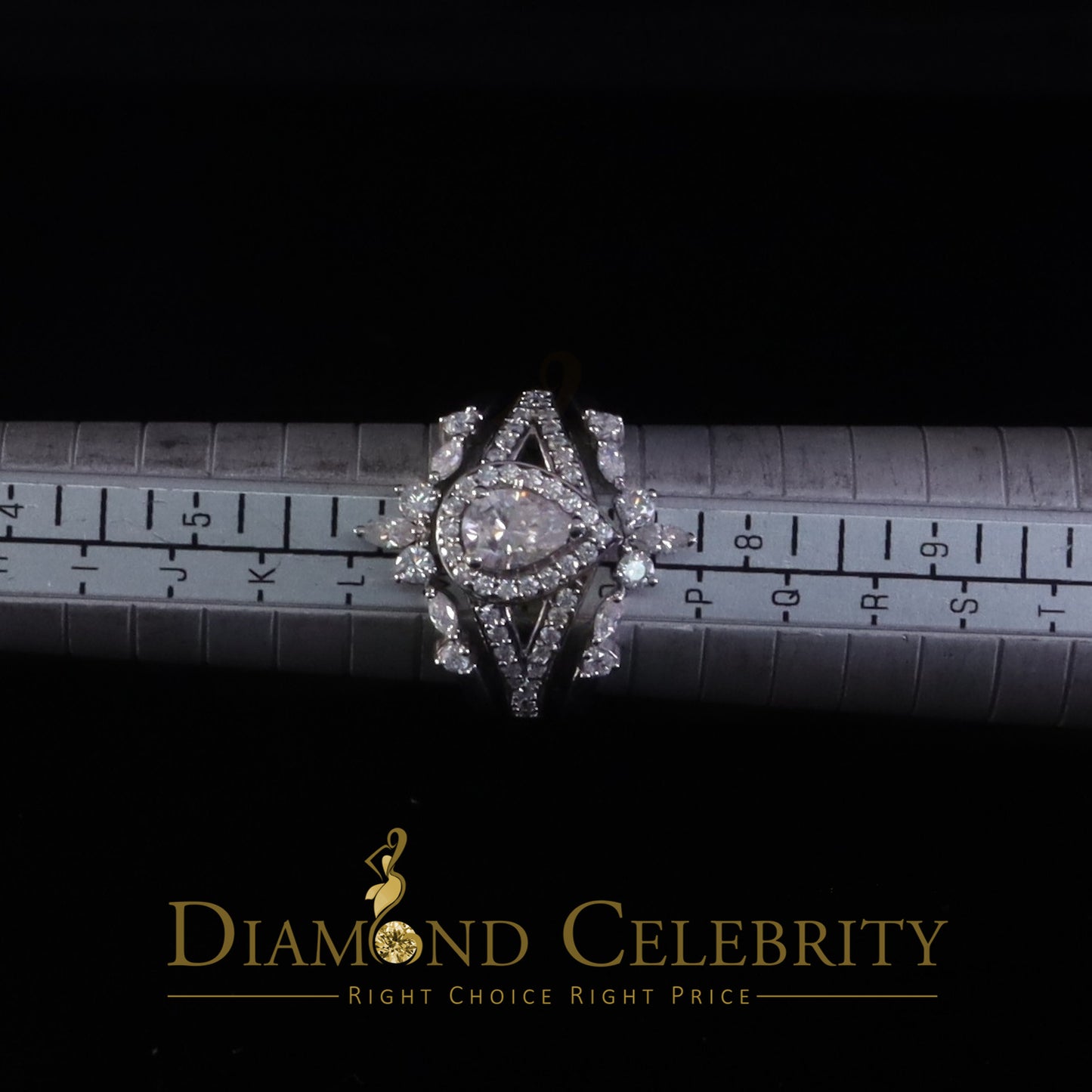 DiamondCelebritees Pear Shape Moissanite Women's 925 Silver White 1.66ct VVS 'D' Ring Guard Size 7