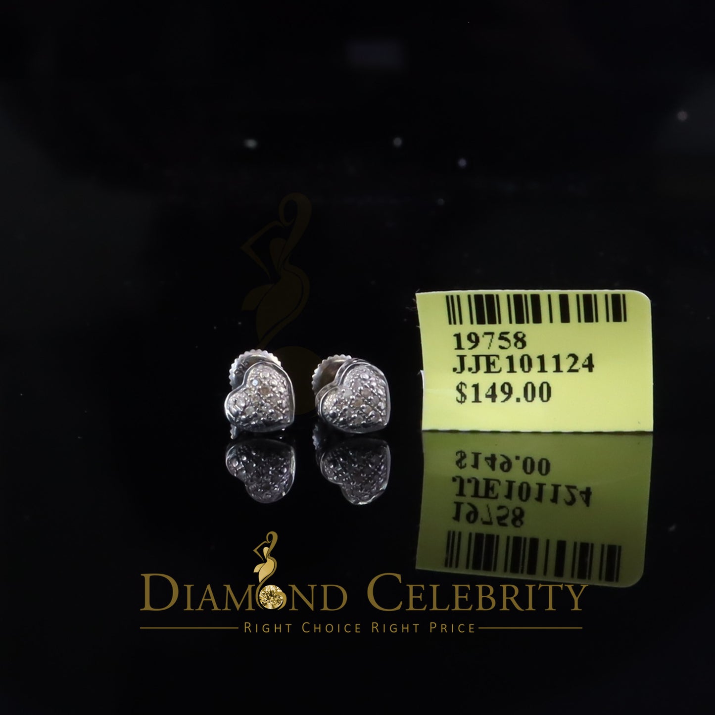 DiamondCelebritees 0.05cts Silver Diamond 925 Sterling White Heart Shape Stud Earrings For Women's