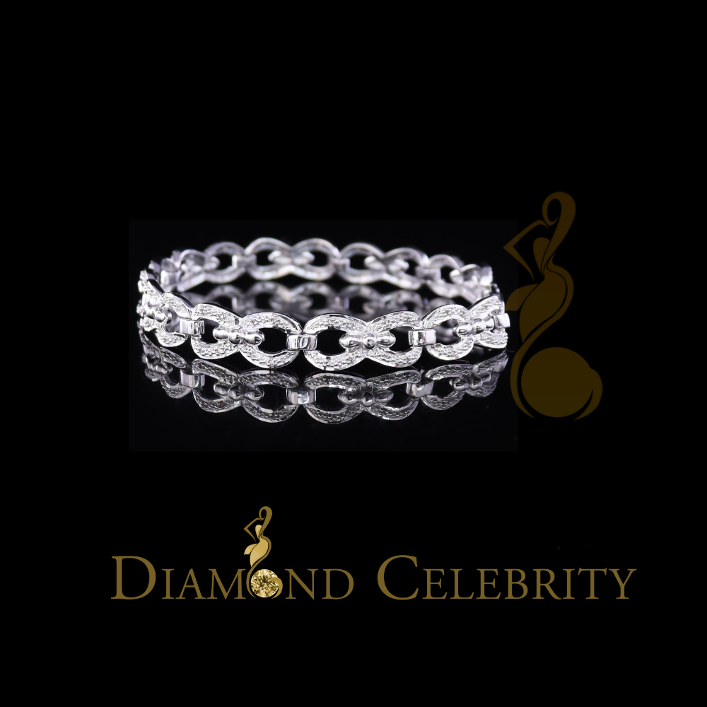 Diamondcelebritees 925 Sterling Silver White 0.20CT Real Diamonds Fancy Style Bracelete Size 7''