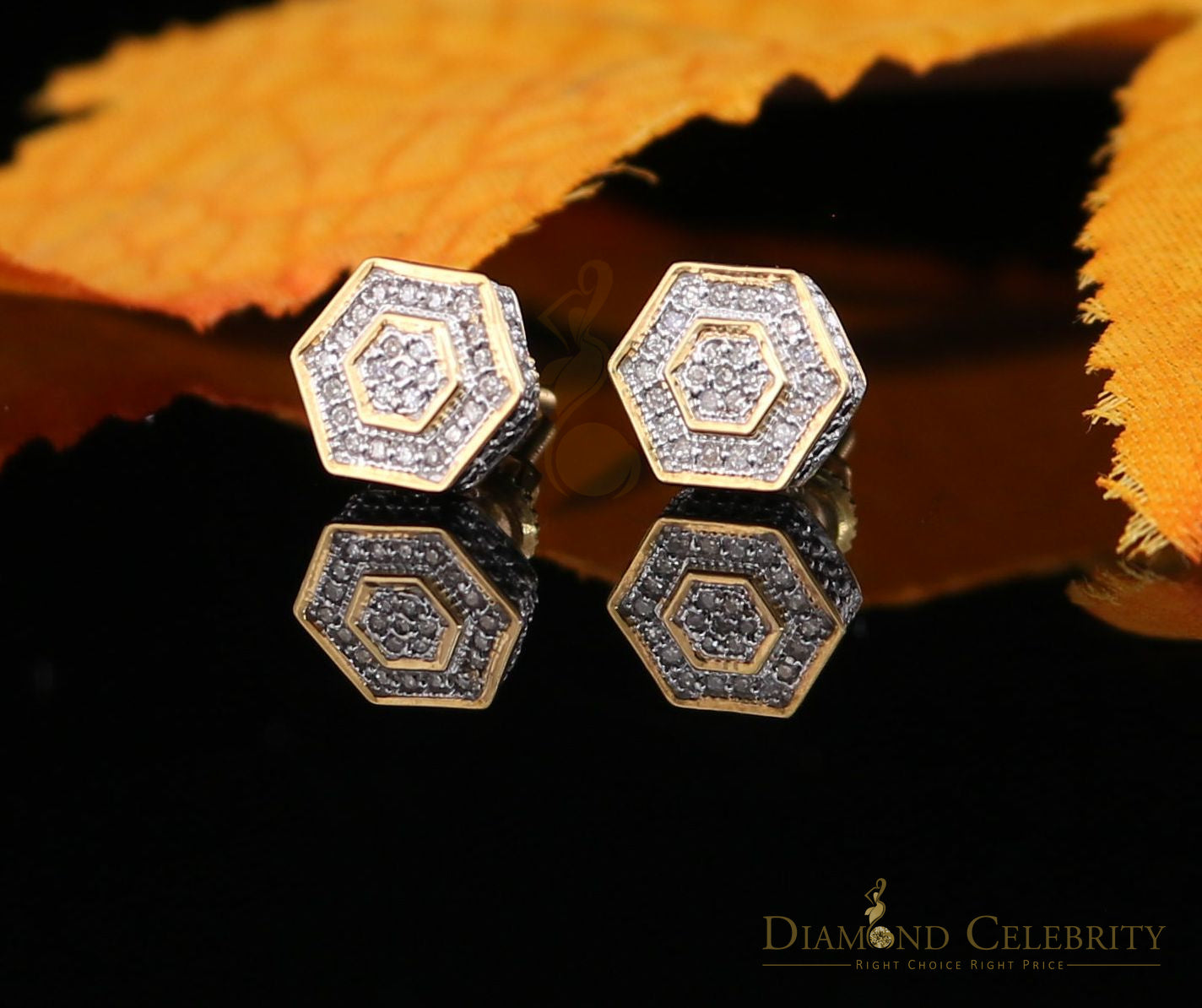 DiamondCelebriteesMen's/Women's stud Earrings 10K Real Yellow Gold with 0.10CT Real Diamonds
