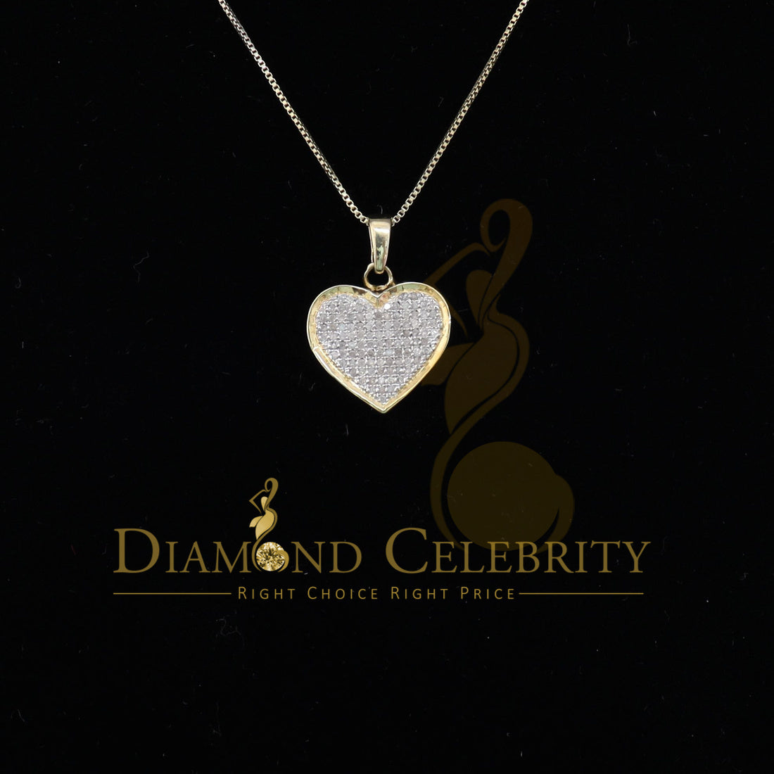 DiamondCelebritees Real 0.25ct Diamond 925 Sterling Silver HEART Charm Necklace Yellow Pendant