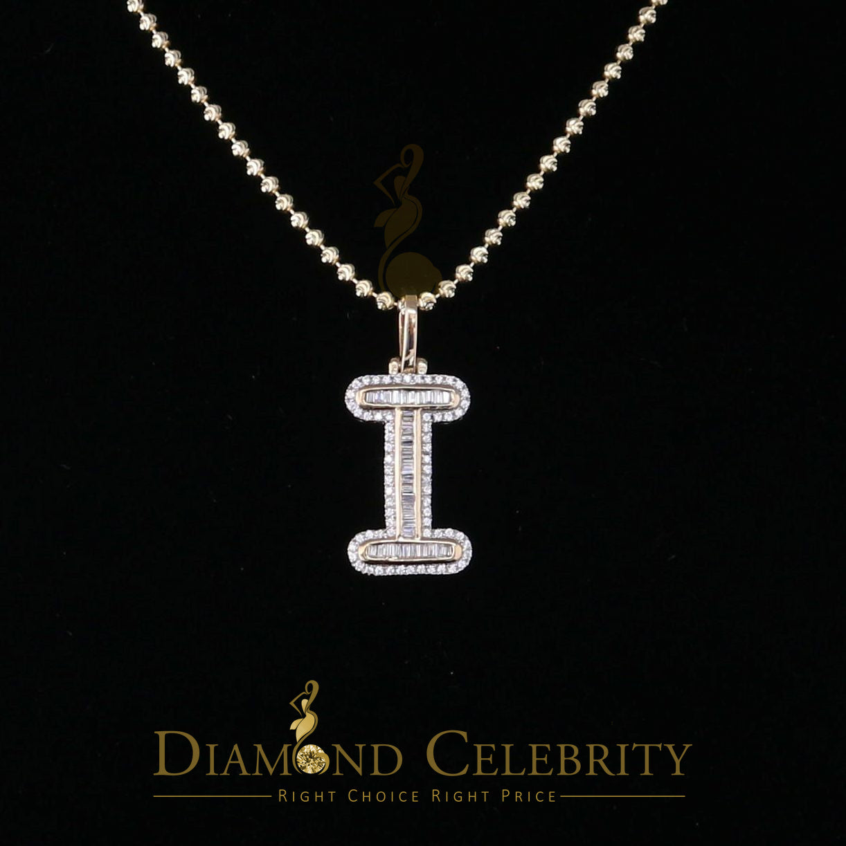 DiamondCelebritees Yellow Bugutte Initial All Alphabet Sterling Silver Pendant with Cubic Zirconia