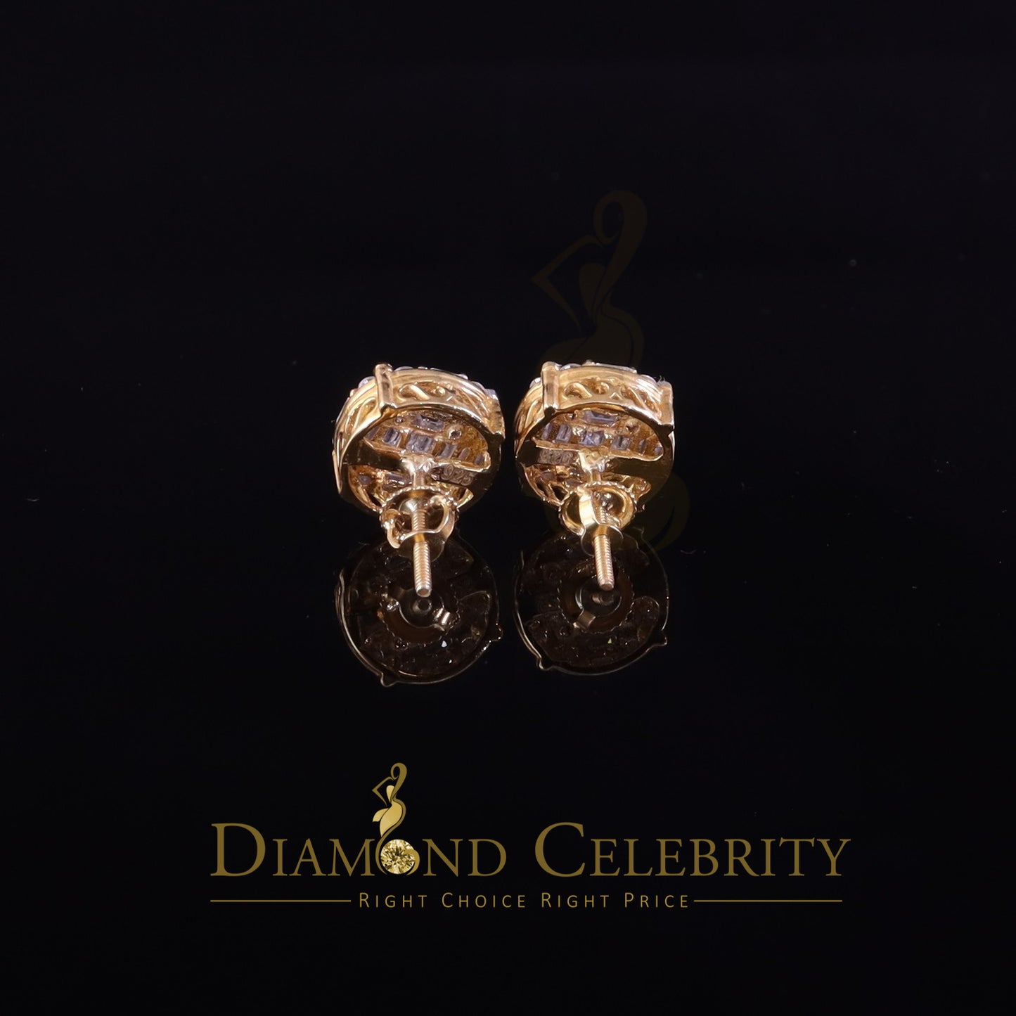 DiamondCelebritees Yellow Men's/Womens 925 Silver 2.00ct VVS 'D' Moissanite Round Stud Earrings