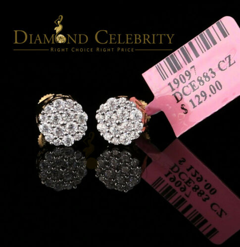 DiamondCelebritees 925 Yellow Silver Aretes Para Hombre 0.87ct Cubic Zirconia Round Women's Earring