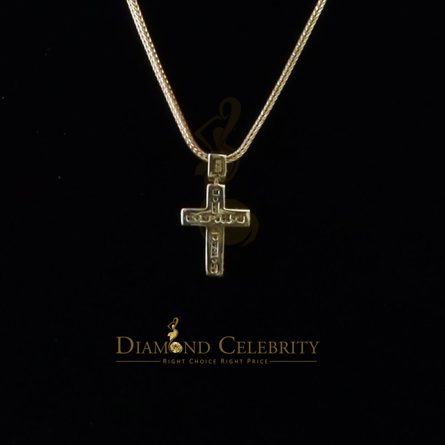 DiamondCelebritees Real 0.33ct Diamond 925 Yellow Sterling Silver CROSS Charm Necklace Pendant