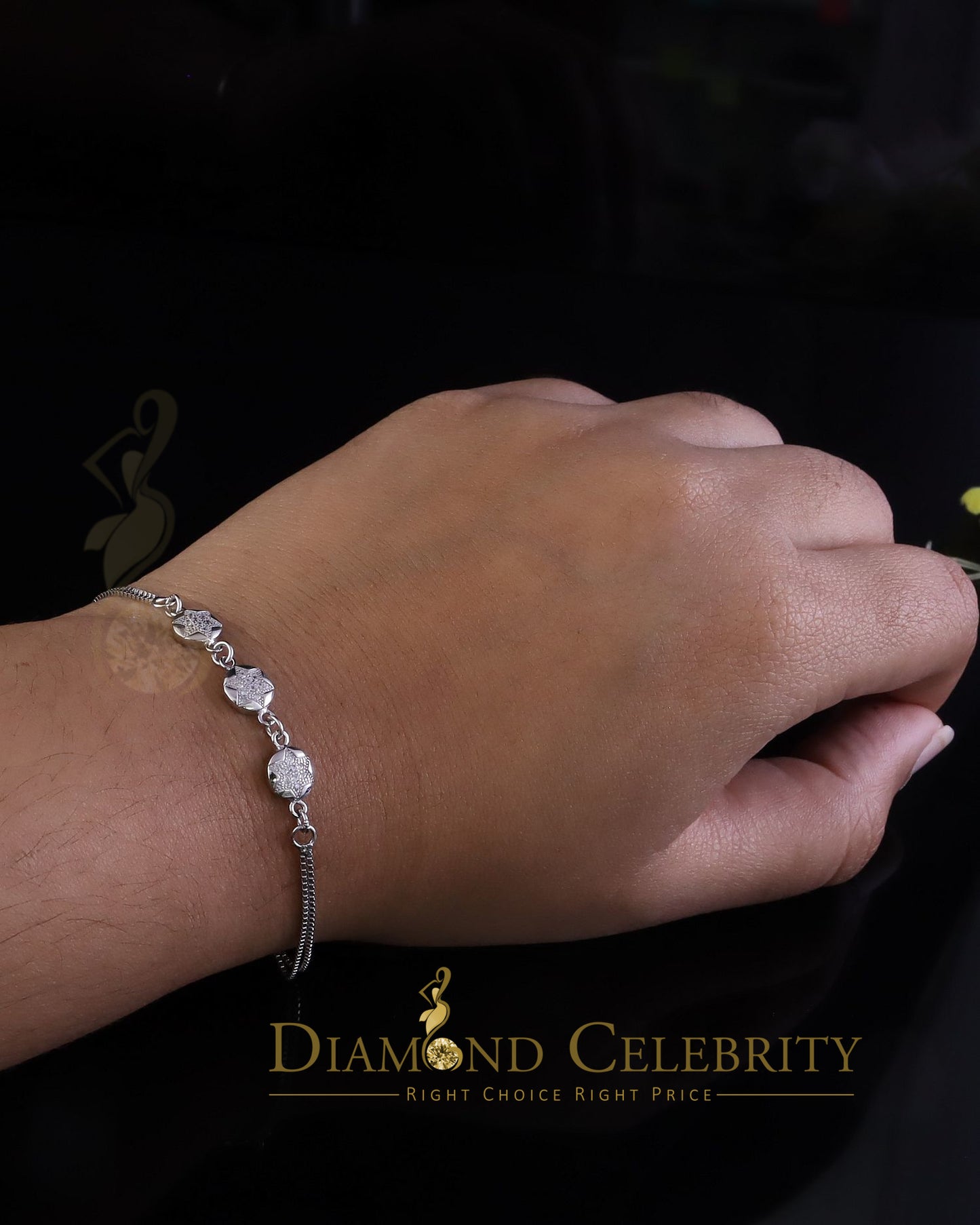 Diamondcelebritees 10K White Gold Finish Womens Silver CZ Bracelete w/ Lab Created Diamond