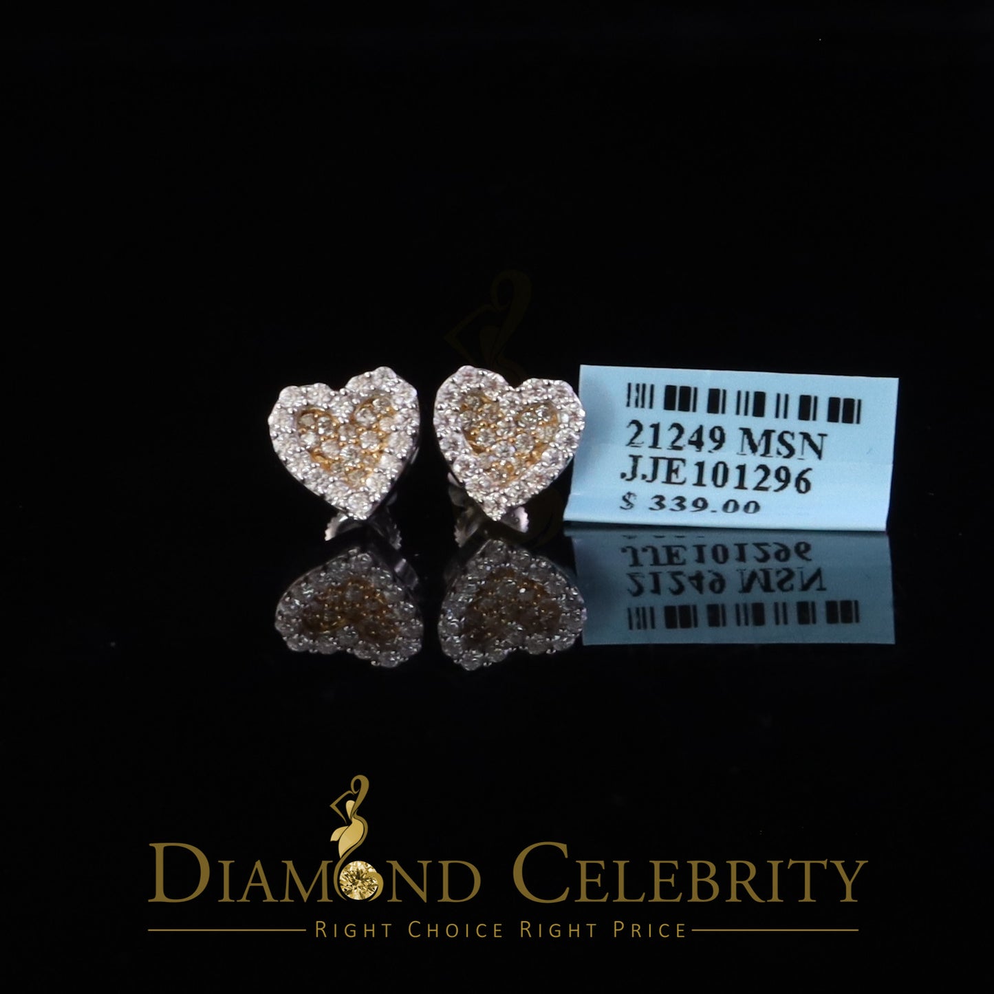 DiamondCelebritees 925 Yellow Silver 0.66ct VVS 'D' Moissanite Heart Stud Earring Men's/Womens
