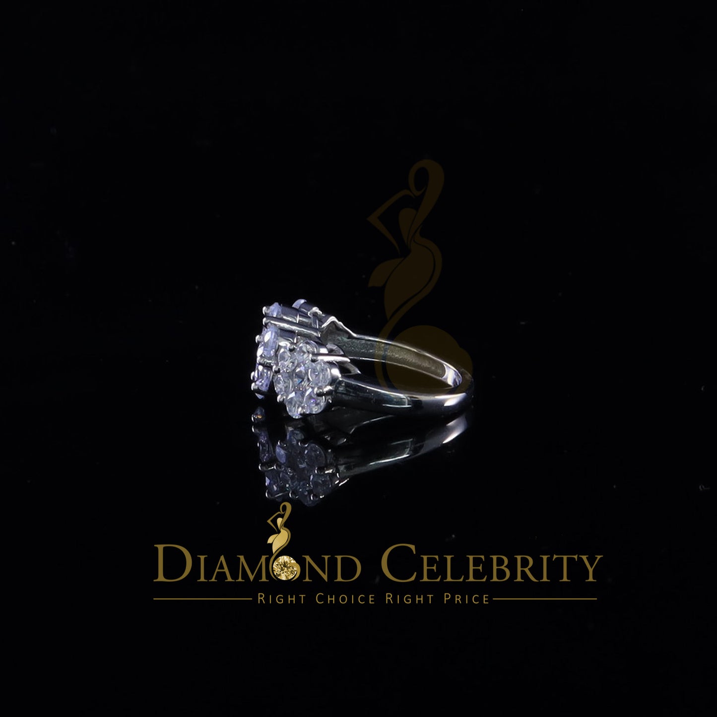 DiamondCelebritees 925 Sterling White Silver Floral-Shaped Cubic Zirconia 2.0ct Womens Ring Size 7
