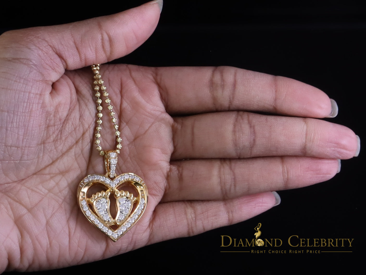 Diamondcelebritees 1.50ct Yellow Heart Child feet Mom 925 VVS D Silver Moissanite Women Pendant