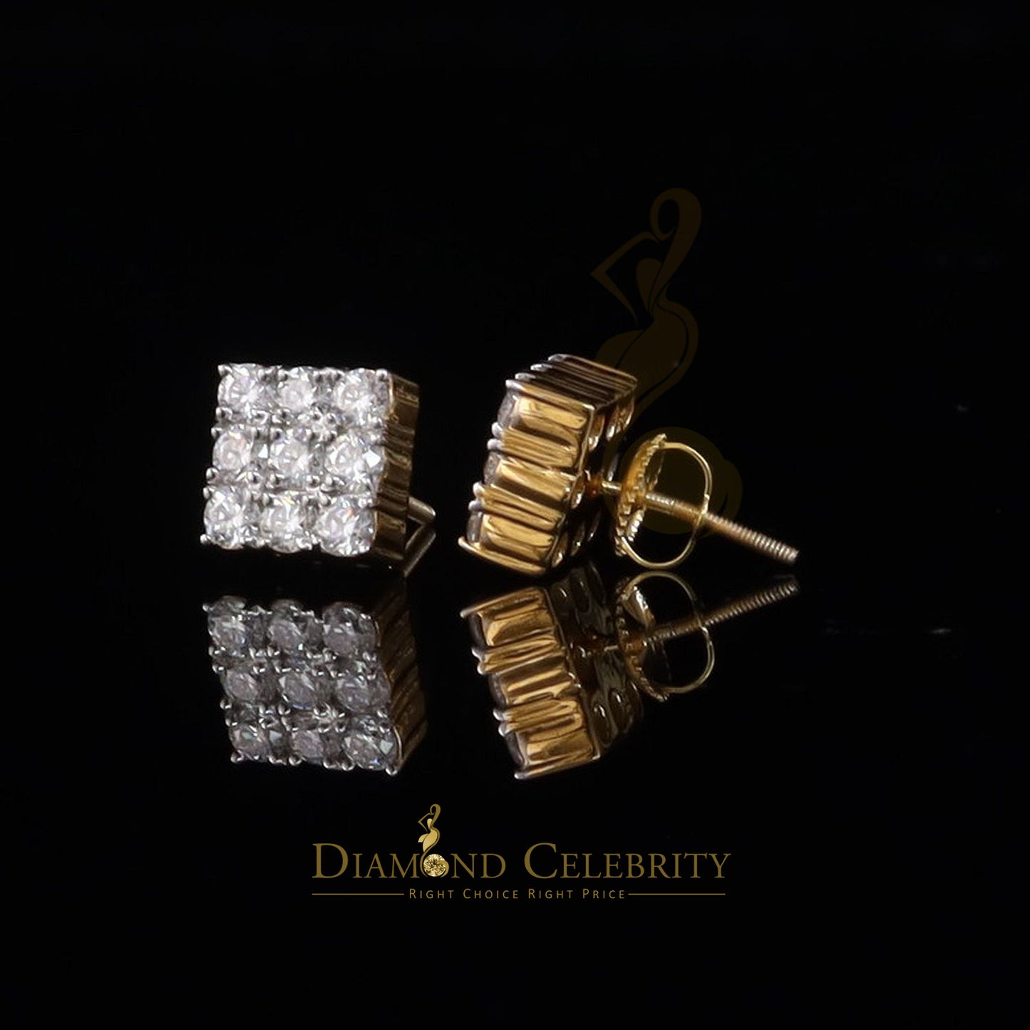 DiamondCelebritees Women's/Men's 925 Silver Yellow 2.00ct VVS 'D' Moissanite 9 Stone Stud Earrings
