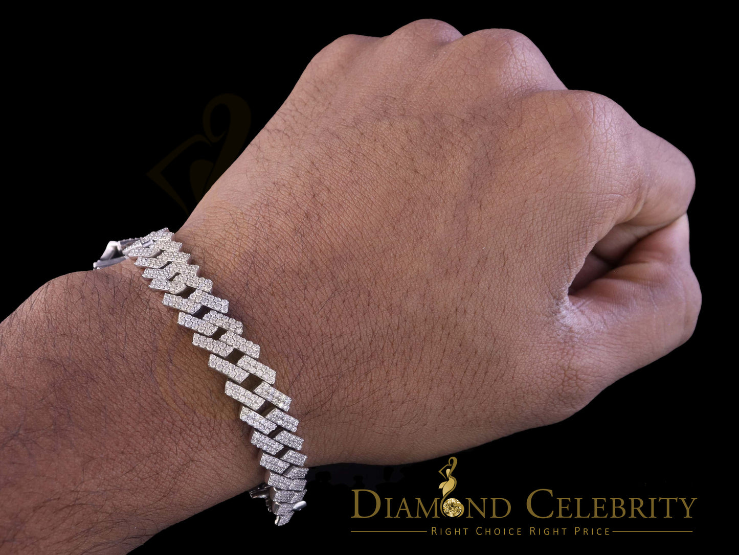 Diamondcelebritees 925 Silver 12.00ct Cubic Zirconia White Cuban Bracelet SZ 8.5inch & 12mm Width