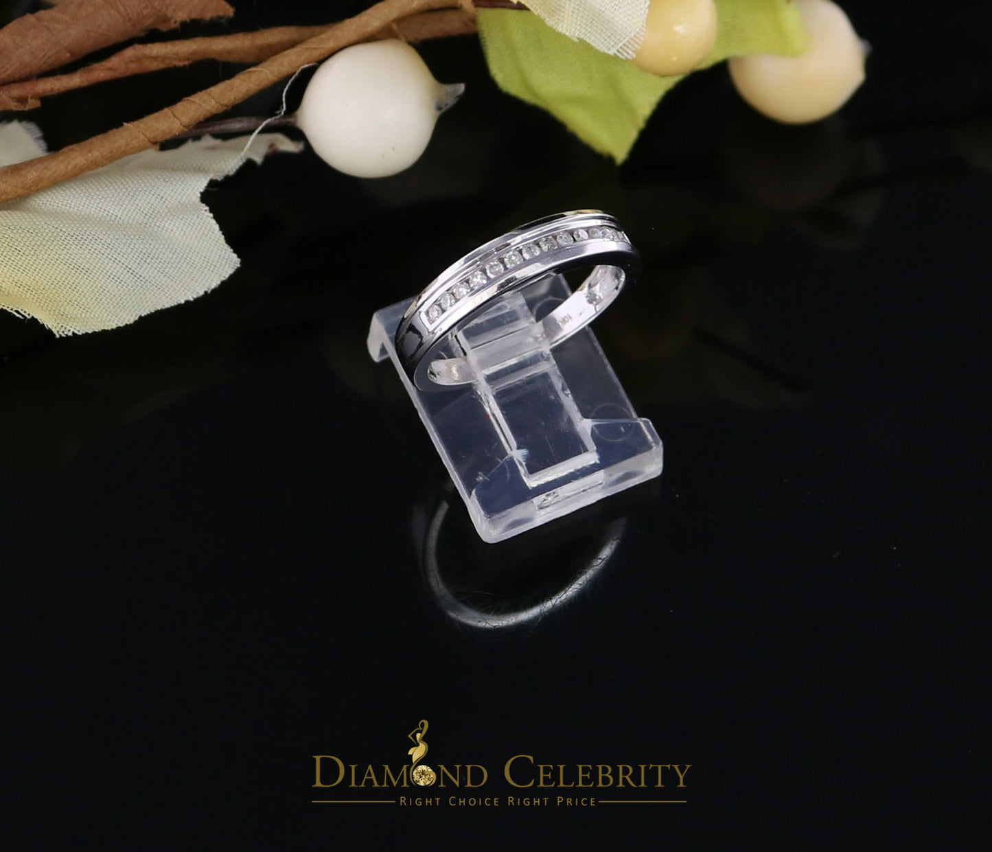 DiamondCelebritees 10K Real White Gold with 0.15CT Real Diamond Round-Shape Womens Ring Size 6.5