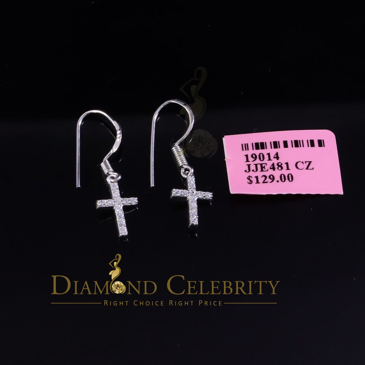 DiamondCelebritees White Sterling Silver 0.27ct Cubic Zirconia Men & Women Dangling Cross Earring