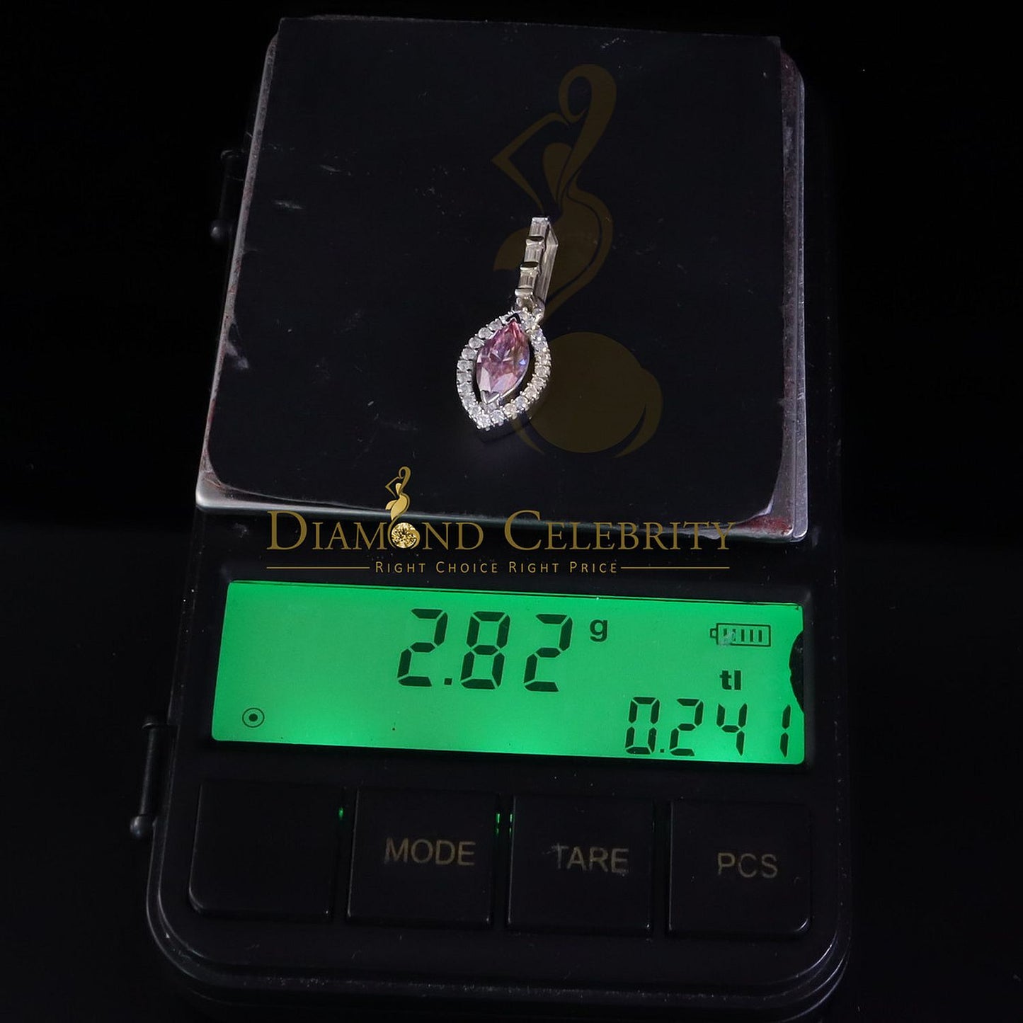 Diamondcelebritees Simple Women's 925 Silver White 1.25 ct VVS 'D' Pink Marquis Moissanite Pendant