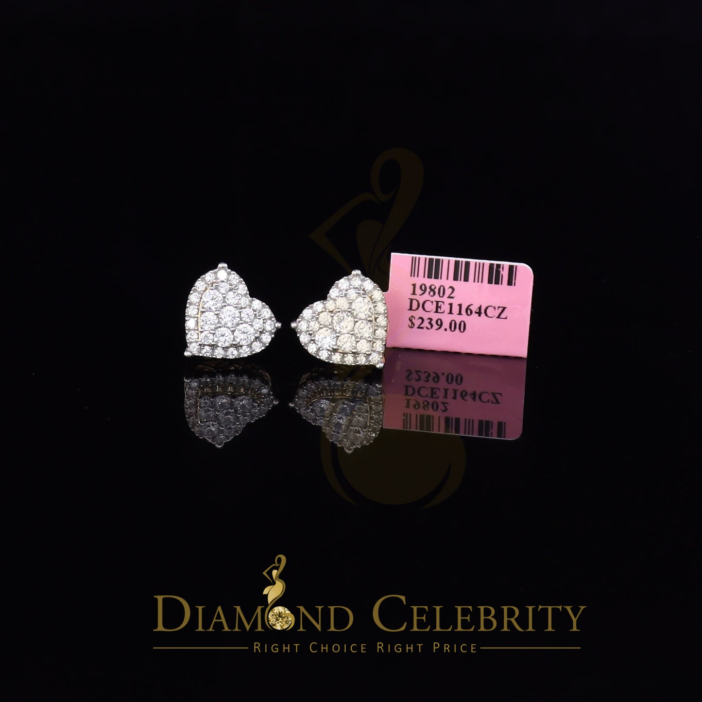 925 Sterling Yellow Silver 2.68ct Cubic Zirconia Heart Women's Stud Earrings