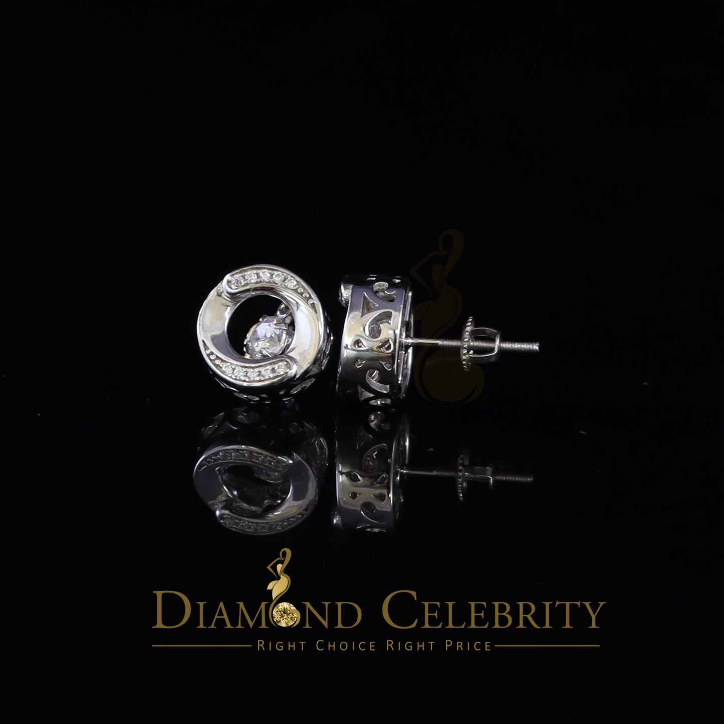 DiamondCelebritees 925 Sterling White Silver1.50ct Cubic Zirconia Round Screw Back Stud Earrings