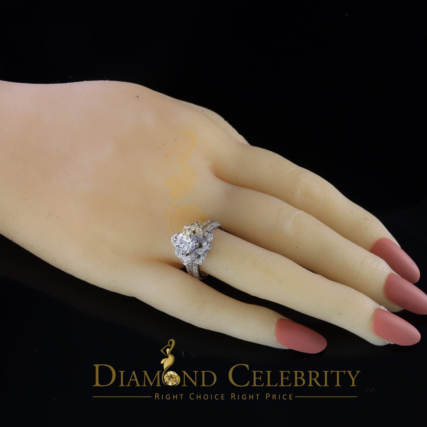 DiamondCelebritees White 6.00ct Cubic Zirconia 925 Silver Floral Engagement Womens Ring Size 7