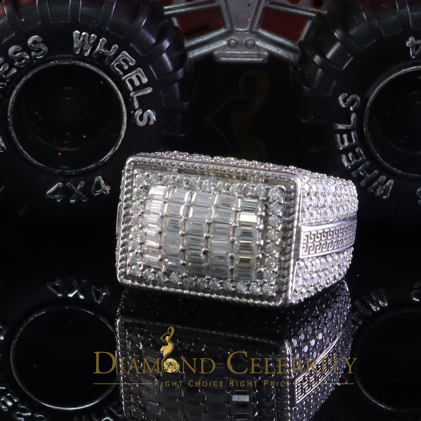 DiamondCelebritees Men's for 925 White Silver 4.50ct VVS 'D' Moissanite Rectangle Rings Size 10