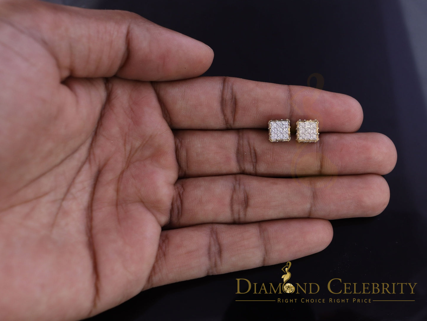 DiamondCelebritees 925 Yellow Silver Screw Back Cubic Zirconia 5.94ct Women & Men Square Earrings