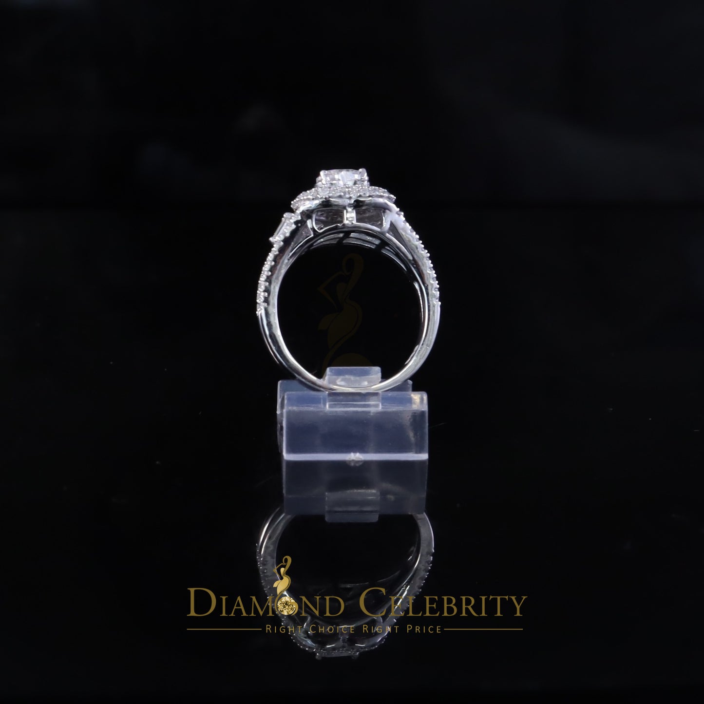 DiamondCelebritees White Silver 1.50ct VVS 'D' Round Moissanite Heart Ring Size 7 for Women's