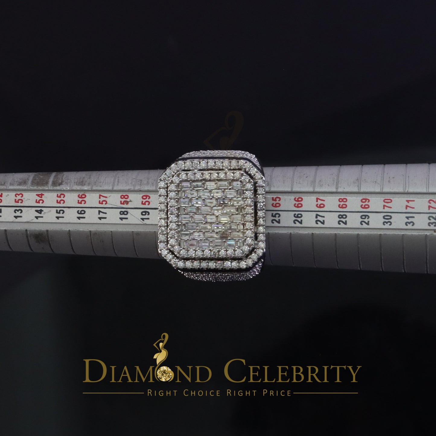 DiamondCelebritees Men's 925 White Silver 6.50ct VVS 'D' Moissanite Stone Square Rings Size 10