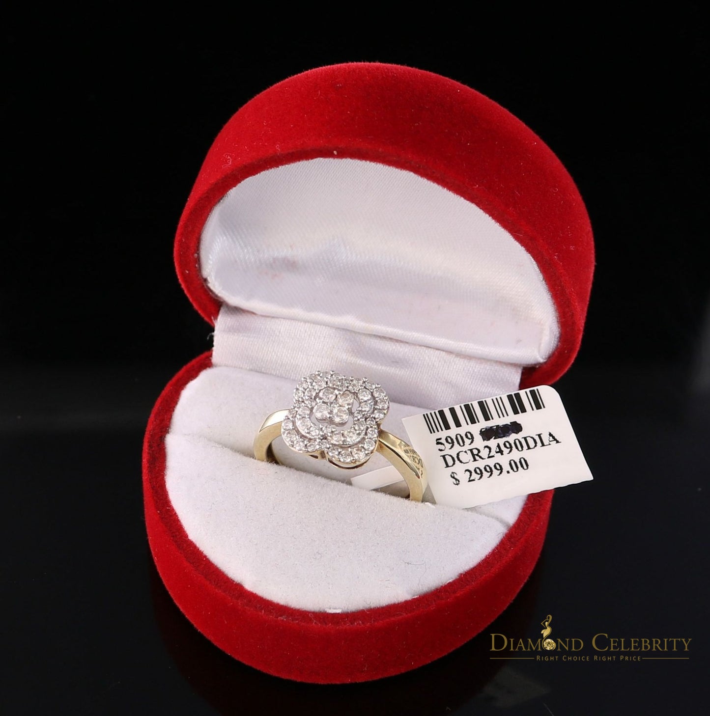 DiamondCelebritees Real 10kt Yellow Gold with 0.50CT Real Diamond ROSE PETAL Shape Womens Ring 6.5