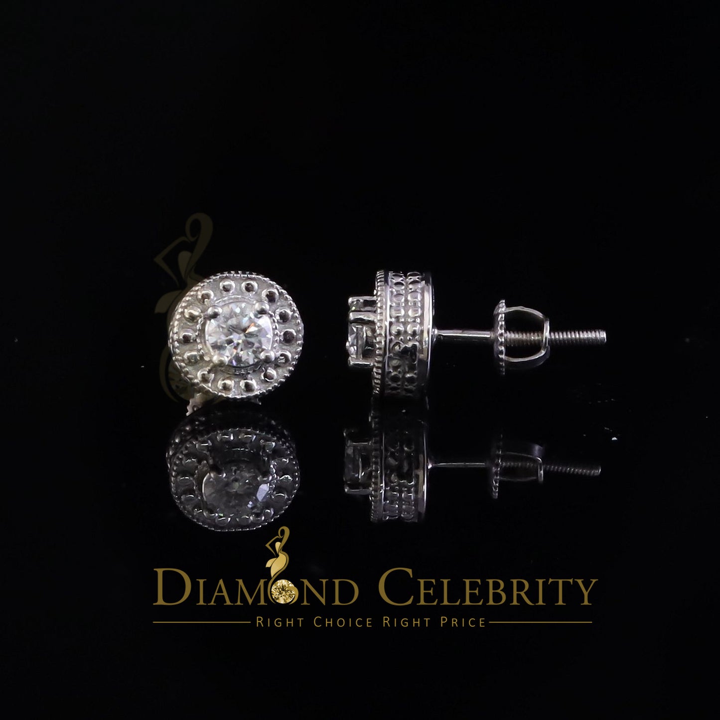 Diamondcelebritees 0.50ct VVS 'D' Moissanite Round Men's/Womens 925 Silver White Stud Earrings