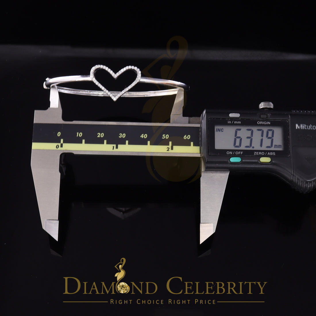 DiamondCelebritees 925 Sterling Silver White Heart Shape Bangle 0.45ct Cubic Zirconia SZ 7 Inch