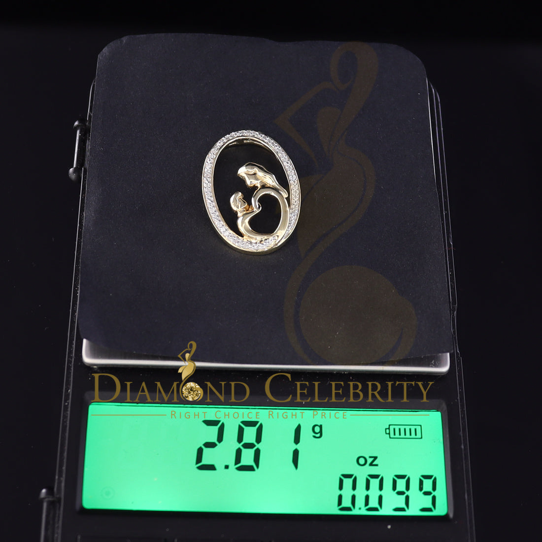 DiamondCelebritees Real 0.10ct Diamond 925 Sterling Silver MOTHER'S CHILD LOVE Yellow Pendant
