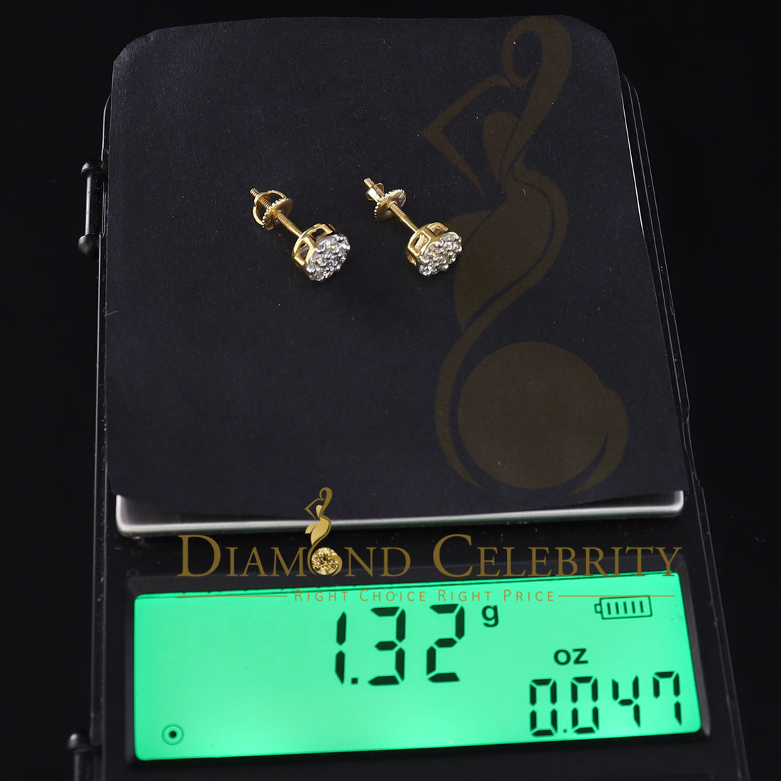 DiamondCelebritees0.50 CT Real Diamond with 10K Real Yellow Gold with Round Stud Earrings