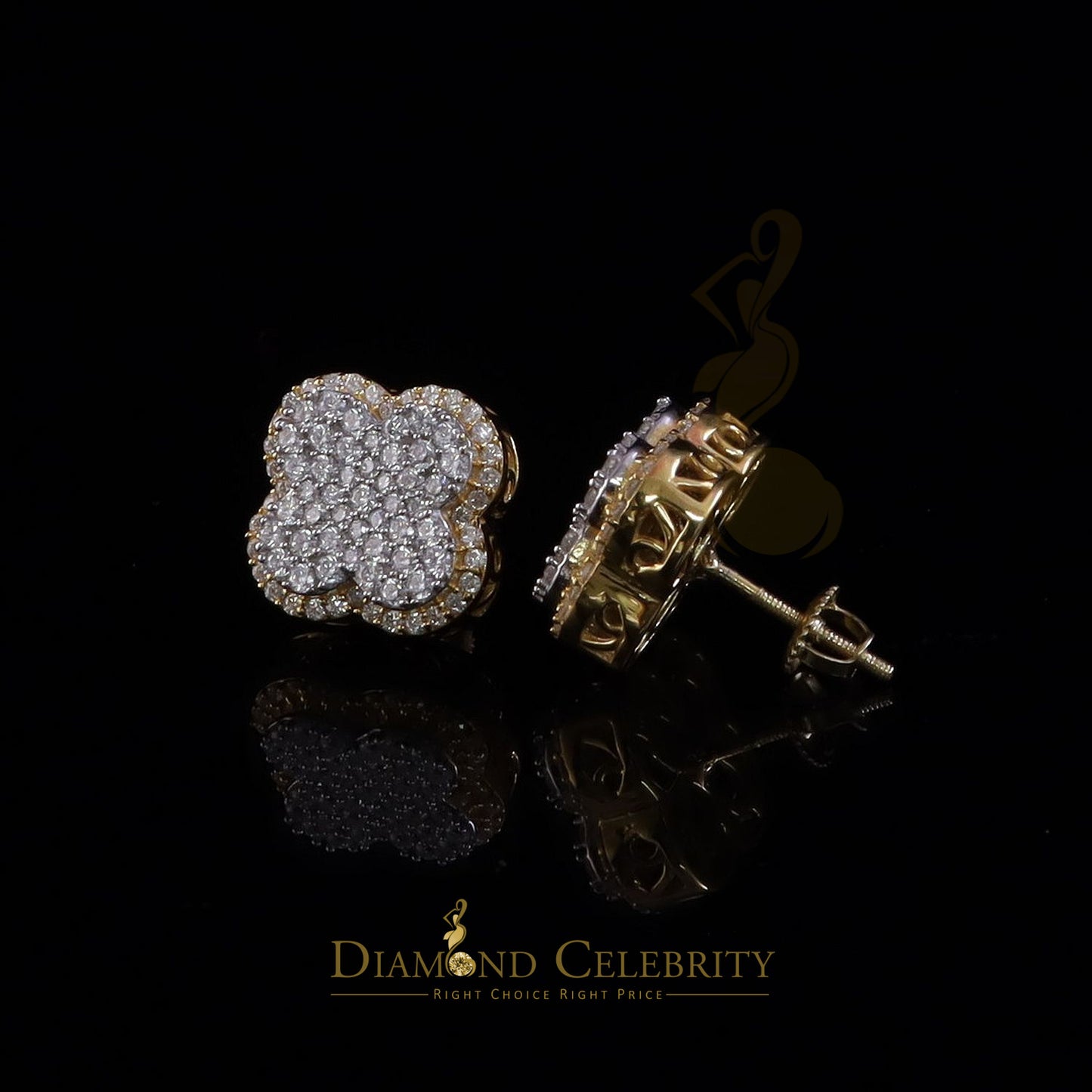 DiamondCelebritees New 1.00ct 925 Sterling Silver Yellow Moissanite Clover Stud Earrings For Women
