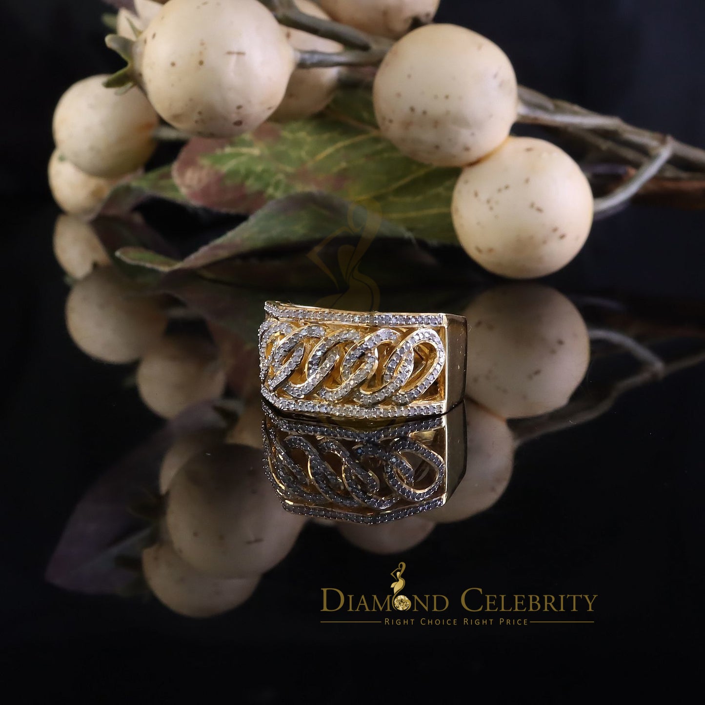 Stylish Cuban Yellow Silver Micro Real Diamond 0.50 CT 925 Men's Band Ring Sz 10