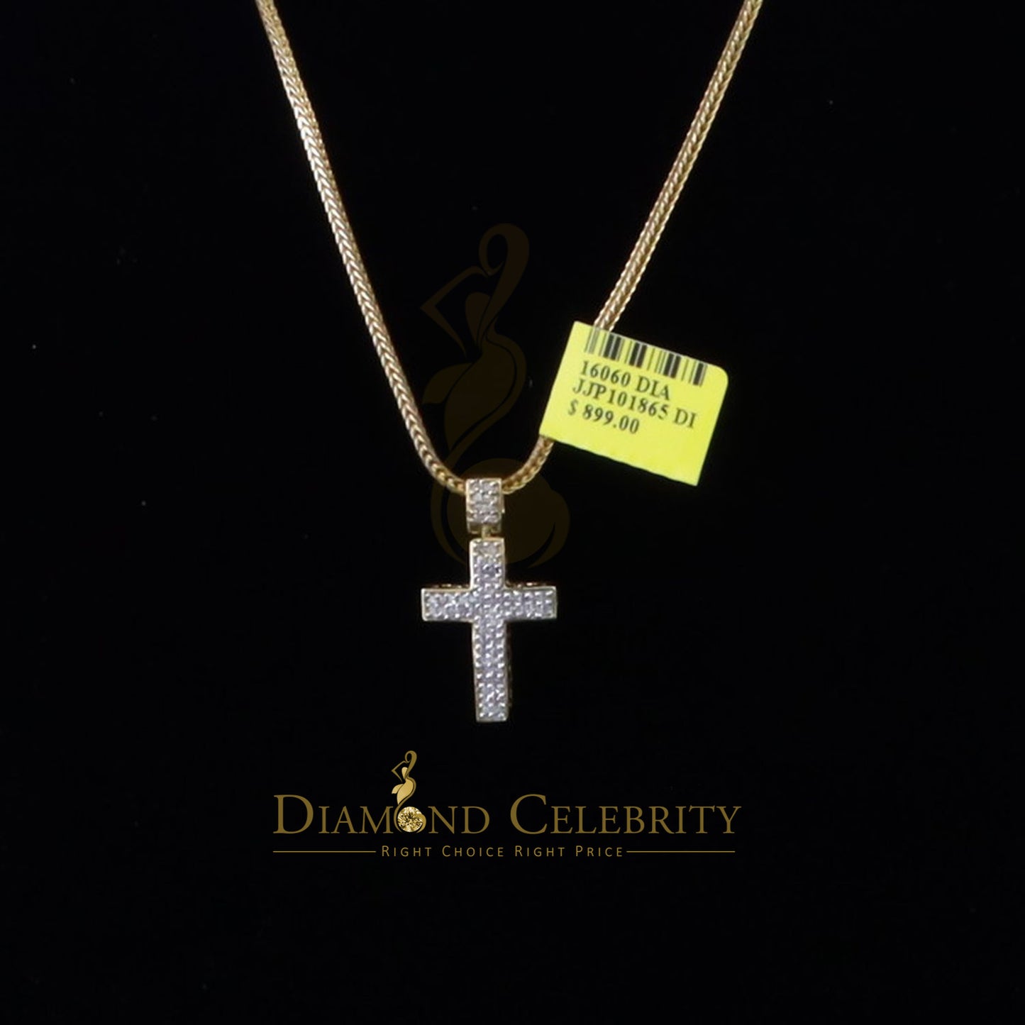 DiamondCelebritees Real 0.33ct Diamond 925 Yellow Sterling Silver CROSS Charm Necklace Pendant