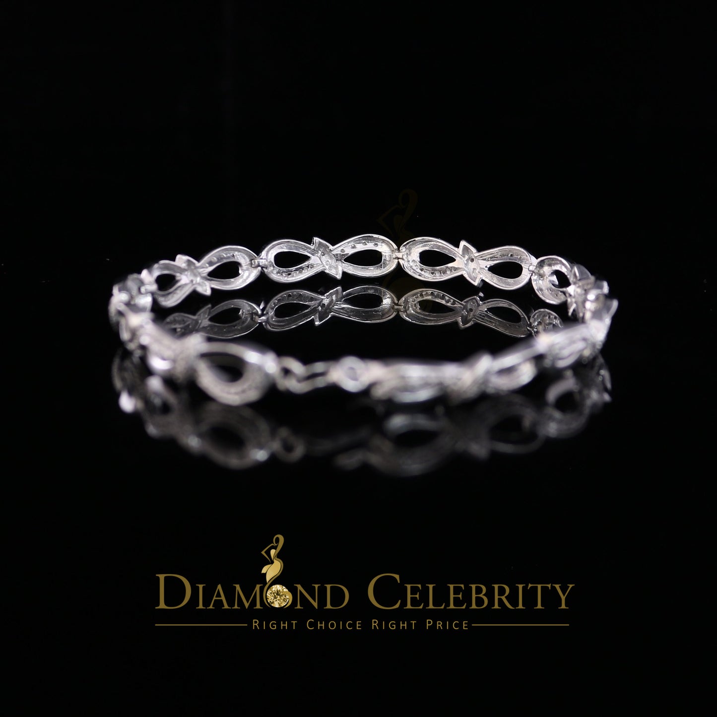 Diamondcelebritees 925 Sterling Silver Infinity Style 0.15CT Real Diamond Bracelet Size 7.5 Inch