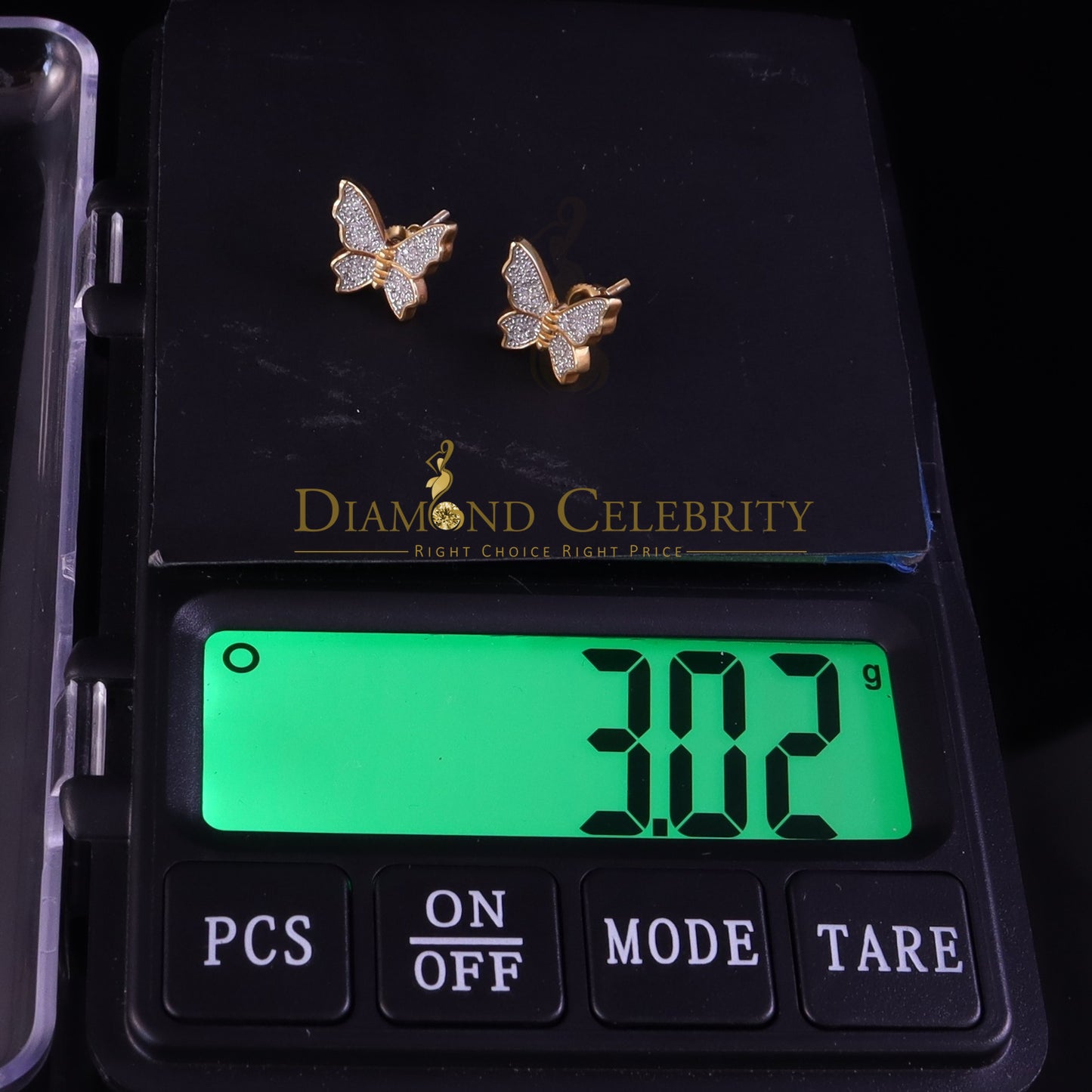 DiamondCelebritees Butterfly Stud Earrings Yellow 925 Sterling Silver Women's 0.50ct Cubic Zirconia