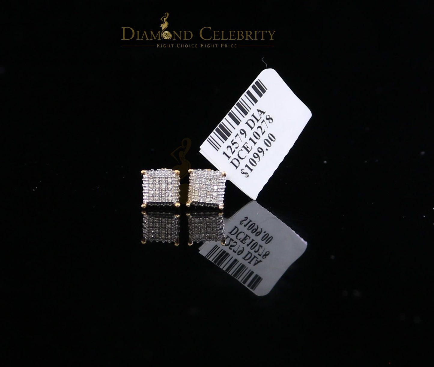 DiamondCelebritees Men's/Women's 10K Real Yellow Gold with 0.10CT Real Diamonds stud Earrings