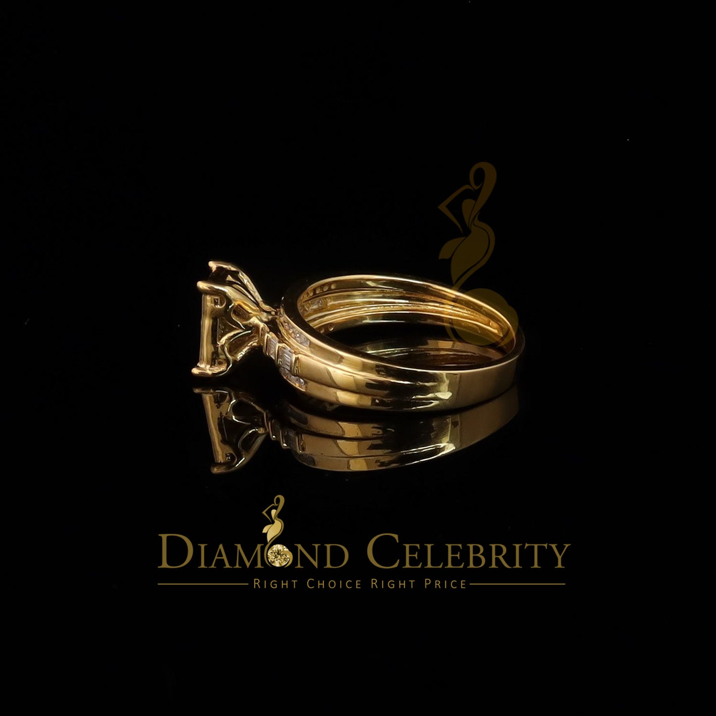 DiamondCelebritees 925 Yellow Silver with Real Diamond 0.33ct Cinderella Engagement Ring Size 7.5