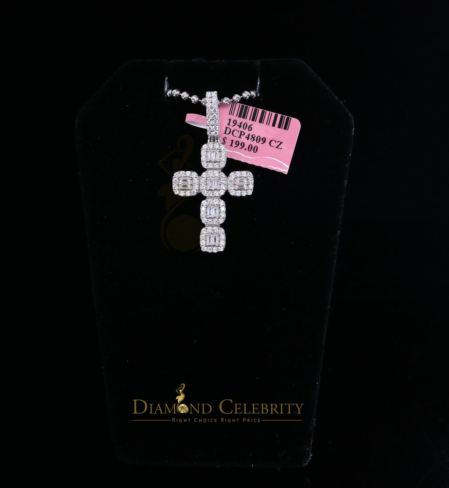 DiamondCelebritees Fancy White 925 Sterling Silver CROSS Shape Pendant with 1.34ct Cubic Zirconia