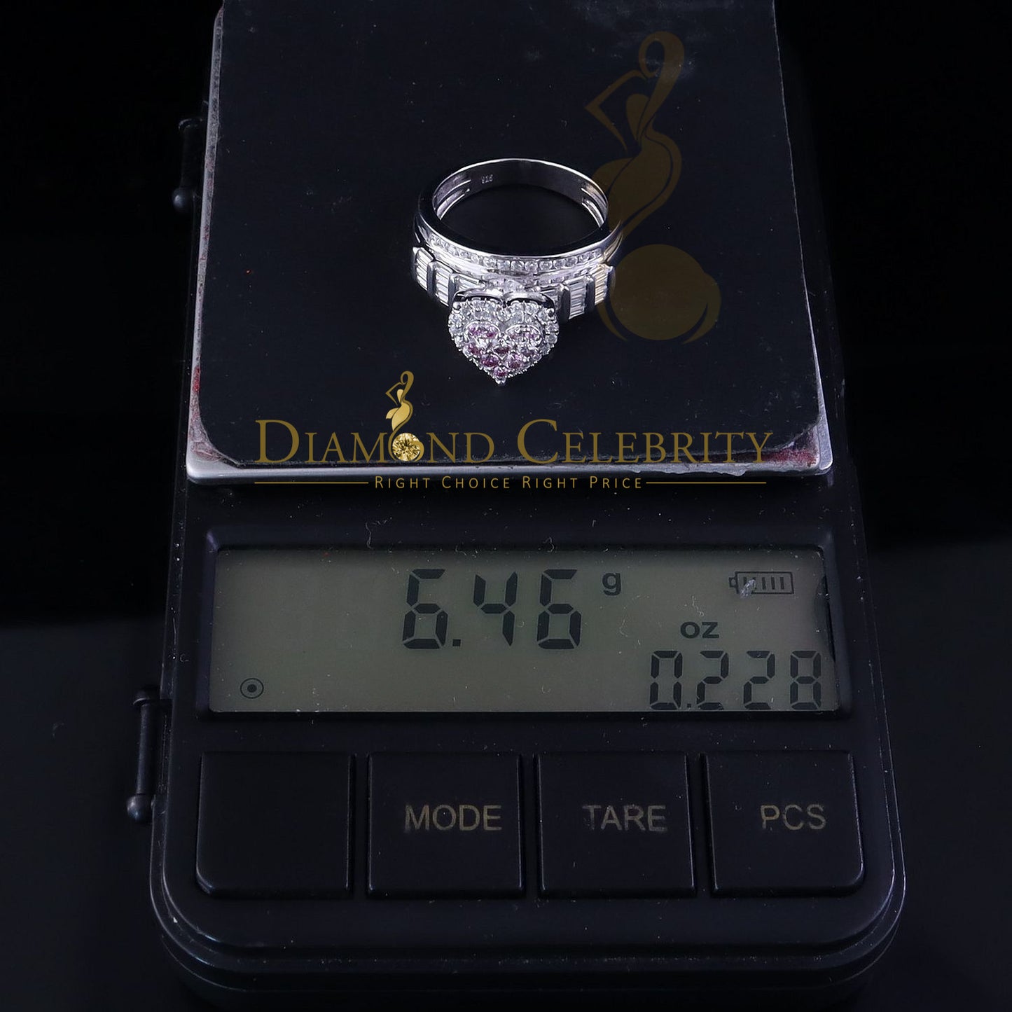 DiamondCelebritees Women 2.50ct 925 Silver VVS 'D' Pink Moissanite White Cinderella HEART Ring SZ 7