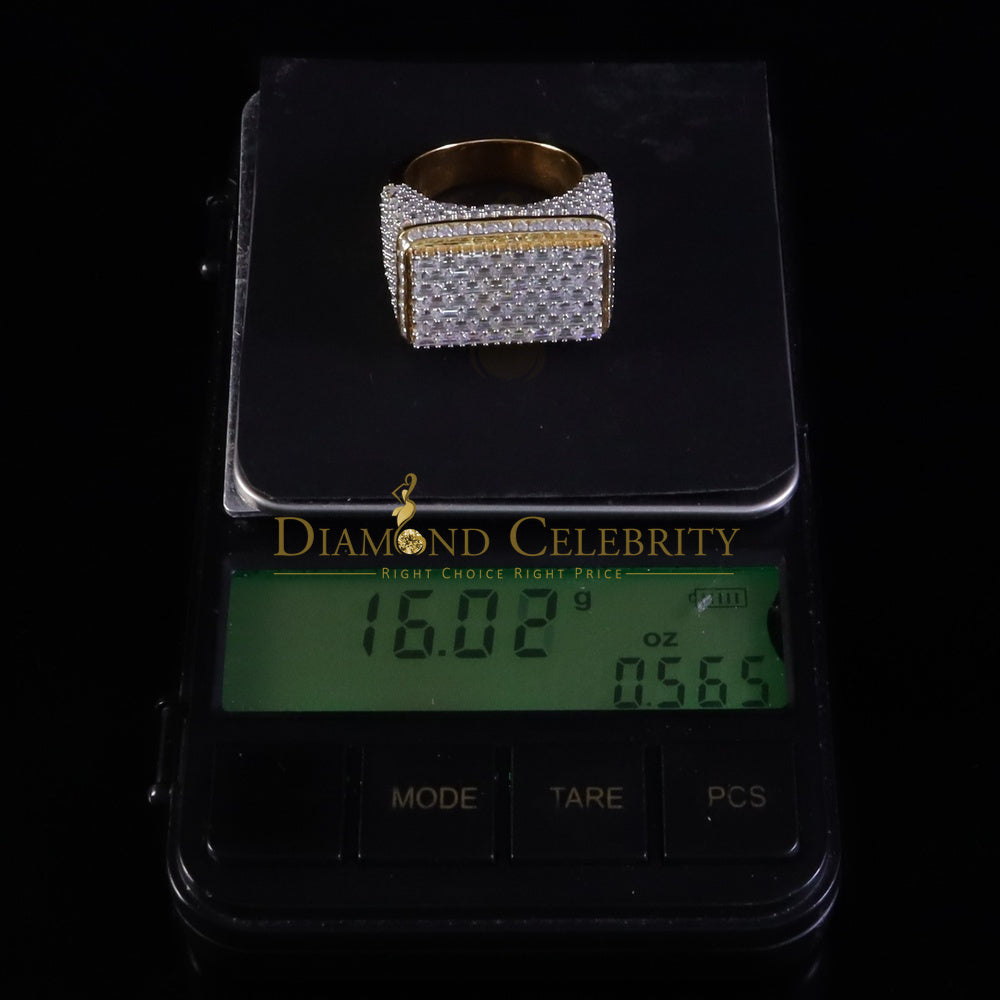 DiamondCelebritees 925 White Silver 6.50ct VVS 'D' Moissanite Rectangle Rings Size 10 for Men's